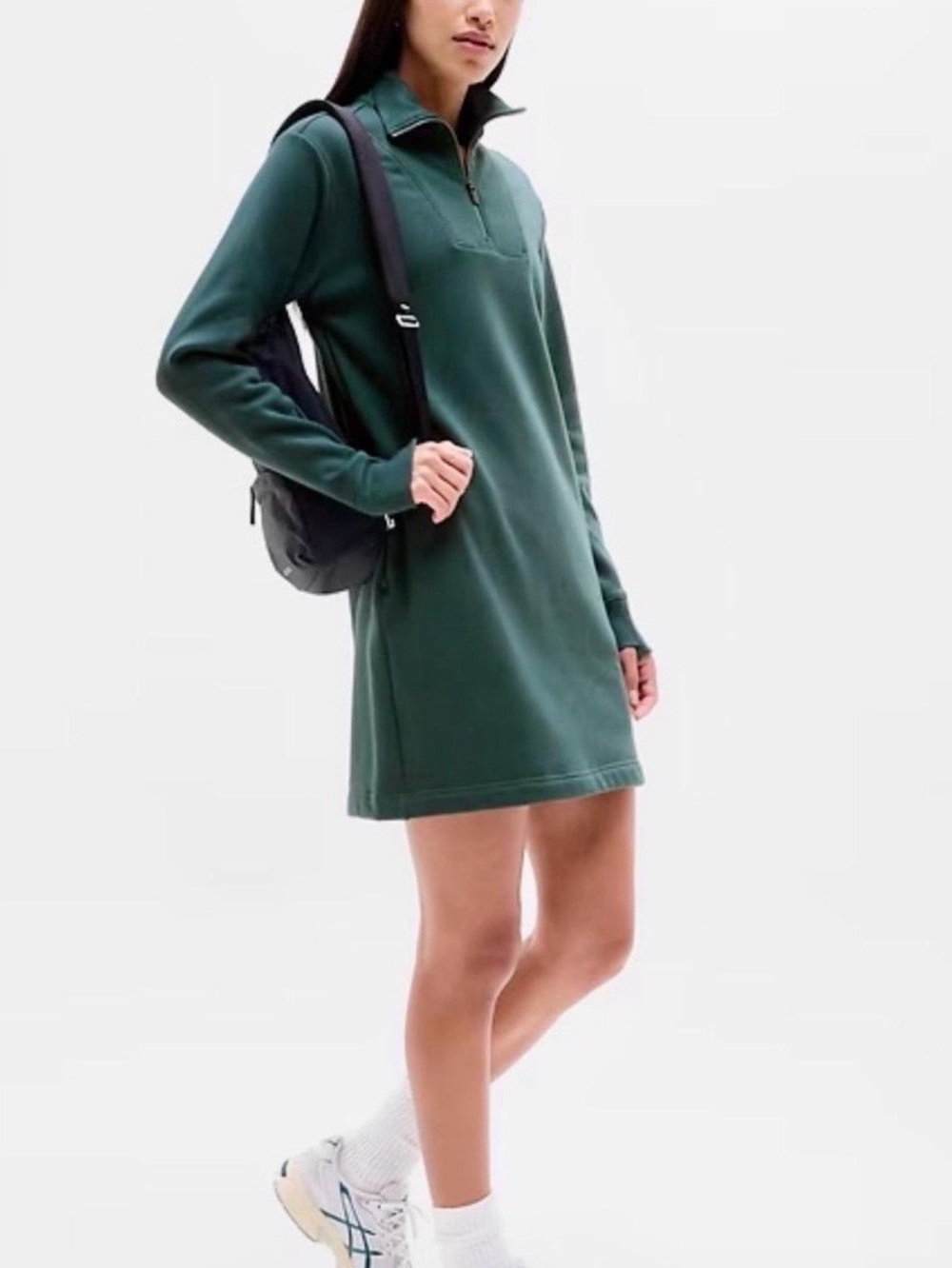 Athleta Cozy Karma Dark Teal Green Half Zip Dress Size L